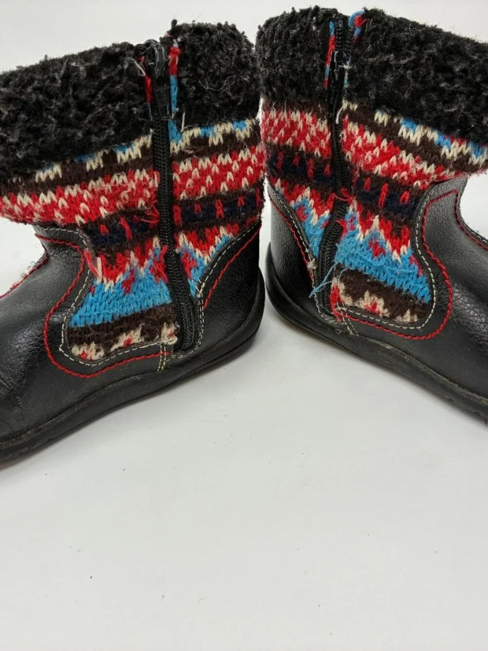 Pediped Flex Kids Boots Size 23 Black Fair Isle Knit Fleece Lined Grip N Go